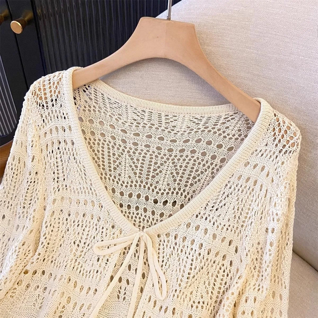 Flare Stash Long Sleeve Knit Cardigan Airy Lace Cover-Up