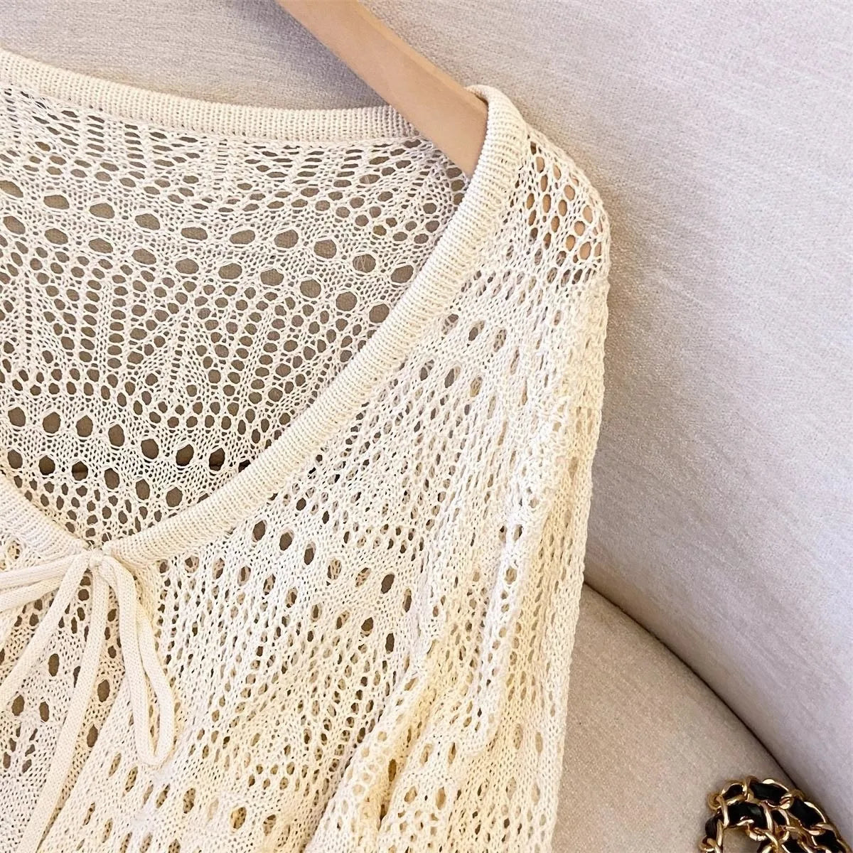 Flare Stash Long Sleeve Knit Cardigan Airy Lace Cover-Up
