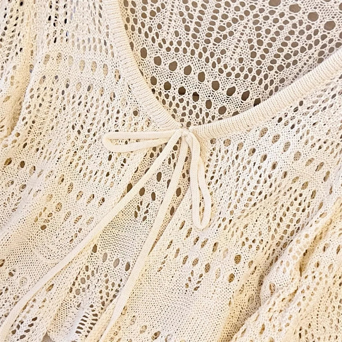 Flare Stash Long Sleeve Knit Cardigan Airy Lace Cover-Up