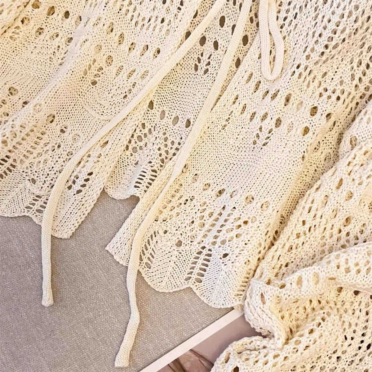 Flare Stash Long Sleeve Knit Cardigan Airy Lace Cover-Up